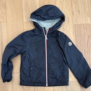Moncler Navy Hooded Jacket with Red-Trim Zip